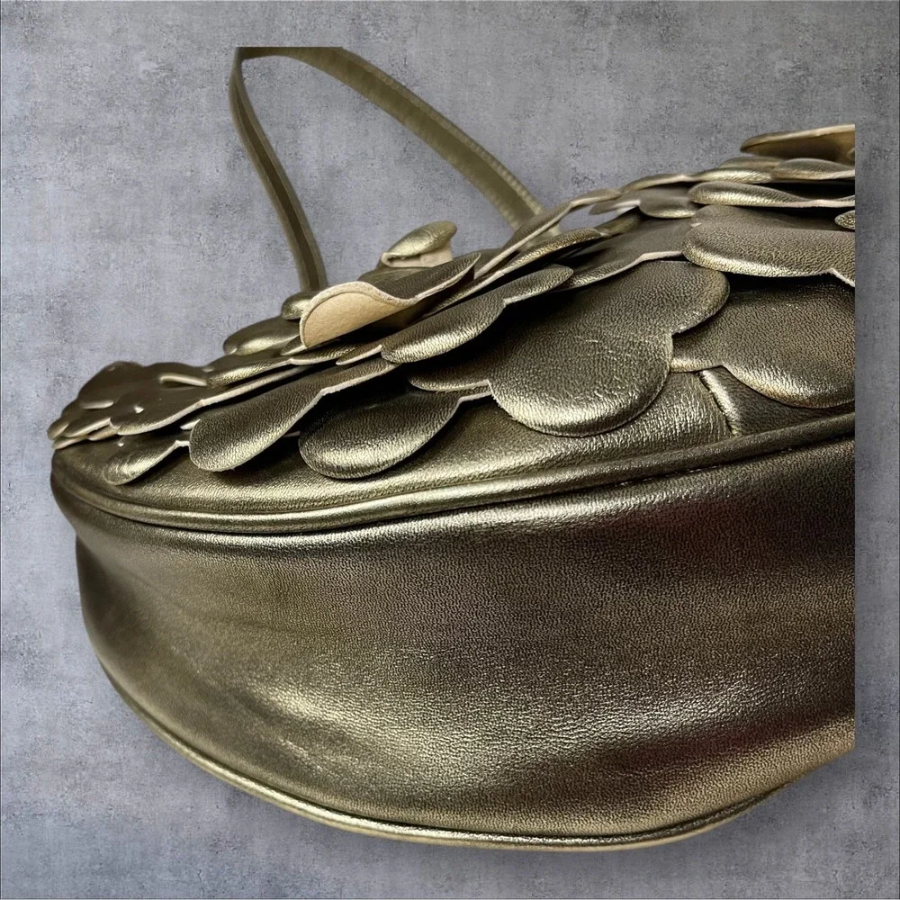 Patricia Nash Coley Antique Gold 3D Rose Petal Crescent Shoulder Bag Retired Y2K